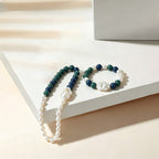 Loxun Turquoise & White Pearl Color-Block Set - Natural Stone Baroque Pearl Necklace Bracelet - Boho Vintage Jewelry for Women