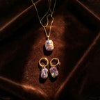 Loxun Baroque Pearl Jewelry Set - 18K Gold Plated Square Pearl Necklace & Earrings - Unique Iridescent Natural Pearl Gift Set for Women