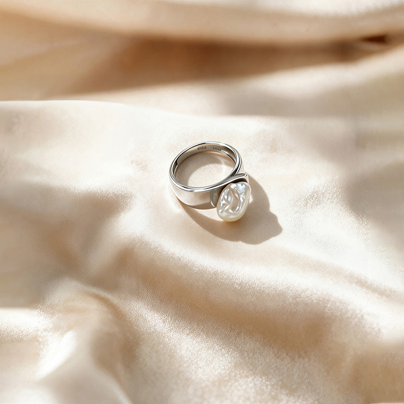 Loxun Keshi Pearl Ring - 100% Natural Pearl 925 Sterling Silver Adjustable Unique Irregular Pearl Jewelry for Women