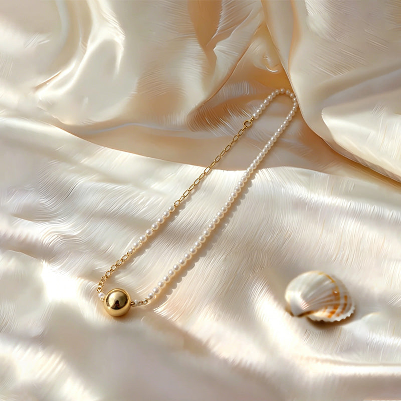Loxun Gold Ball & Pearl Bracelet - 18K Gold Plated Sterling Silver Natural Freshwater Pearl Adjustable Minimalist Jewelry for Women