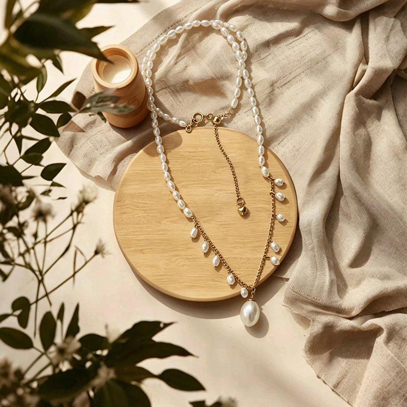 Loxun French Fairy Pearl Choker - Flowing Tassel Pearl Necklace 14K Gold Filled