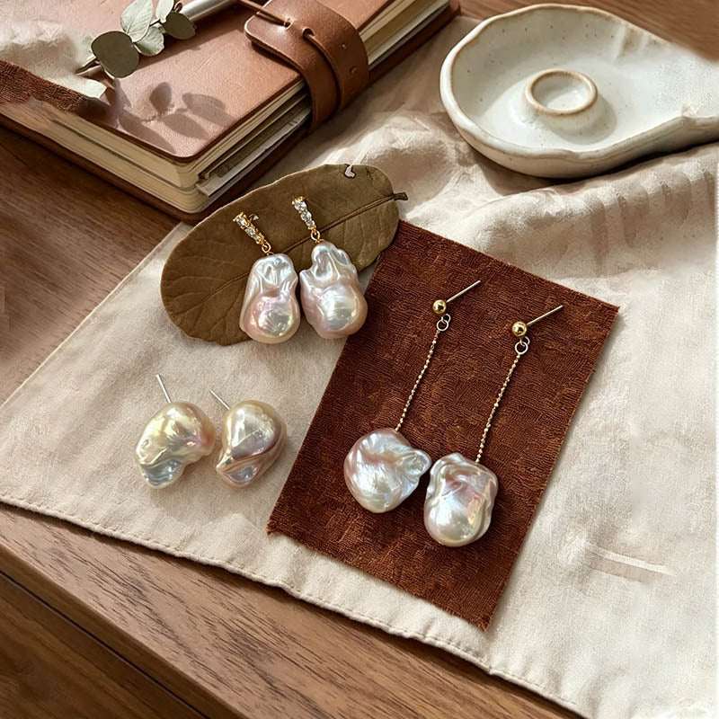 Loxun Baroque Pearl Earrings – 3 Wearable Styles, Fairy Pink Iridescent Glow