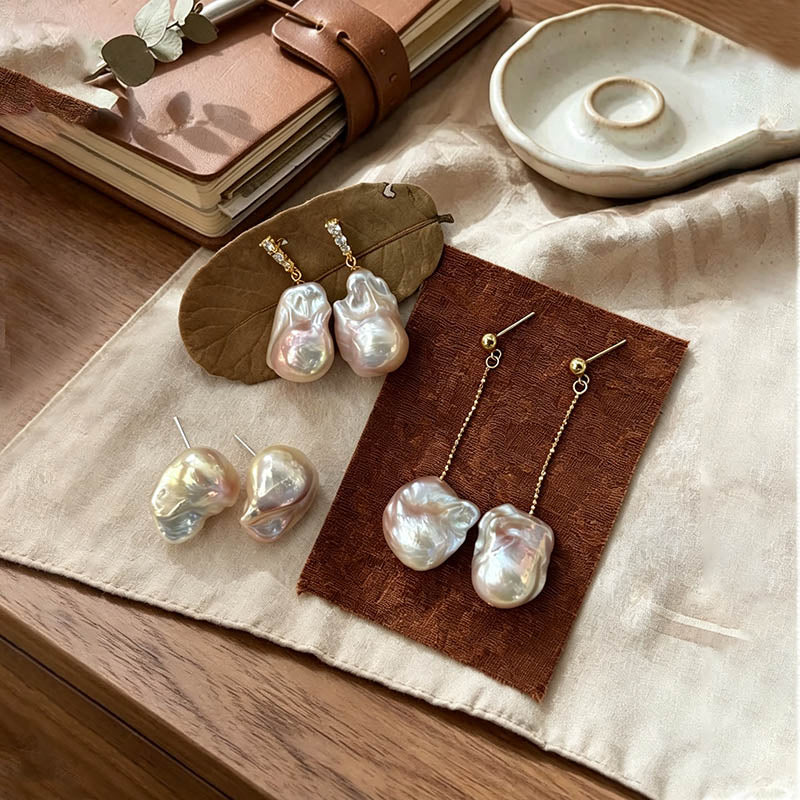 Loxun Baroque Pearl Earrings – 3 Wearable Styles, Fairy Pink Iridescent Glow