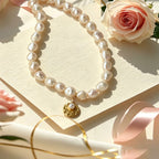 Loxun Gardener Pearl Bracelet - Hammered Gold Coin & Rice Pearl Strand - Sterling Silver Adjustable S/M Vintage Jewelry
