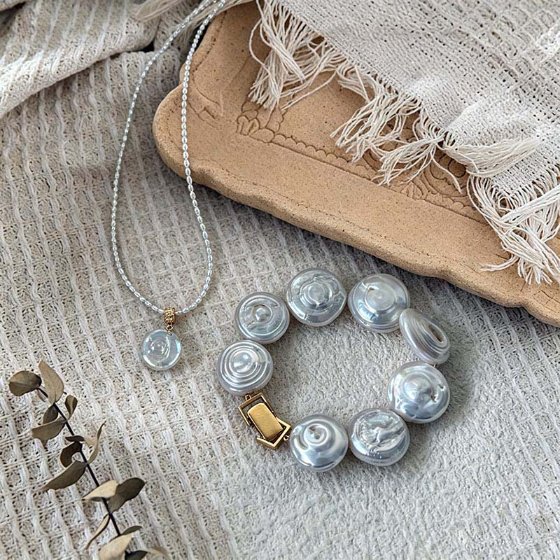 Loxun Roman Holiday Pearl Set - Button Baroque Necklace & Bracelet - 18K Gold Plated Vintage Jewelry for Women
