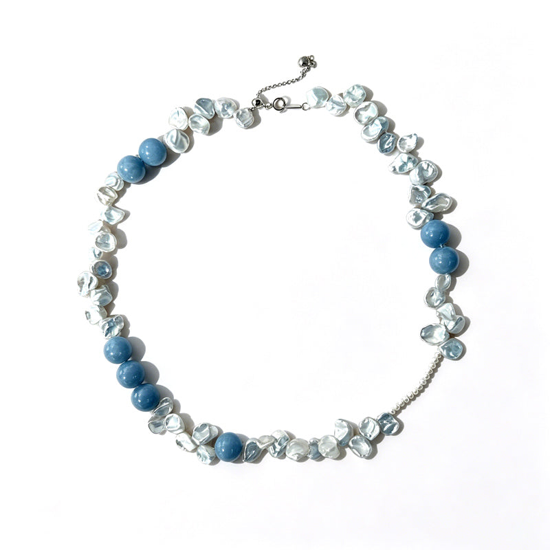 Loxun blue petal stone necklace natural blue stone baroque pearl sterling silver adjustable choker vintage artistic jewelry
