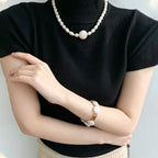 Loxun Roman Holiday button baroque pearl bracelet on wrist fits 13.5-15cm full strand
