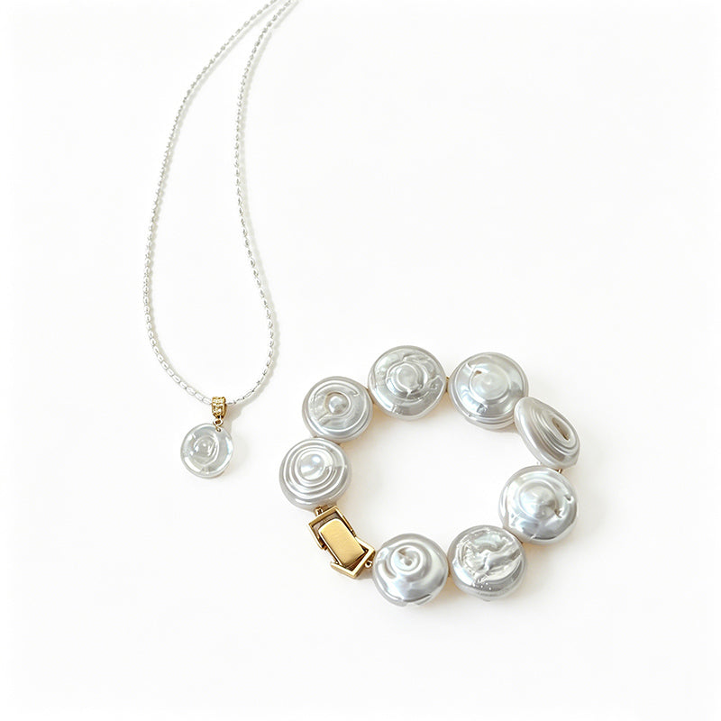 Loxun Roman Holiday pearl set button baroque necklace and bracelet 18k gold plated vintage jewelry