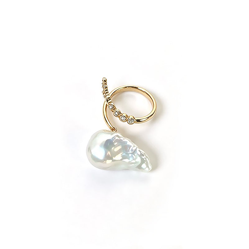 Loxun asymmetrical baroque keshi pearl ring 18k gold plated with micro zircons adjustable open band unique minimalist jewelry