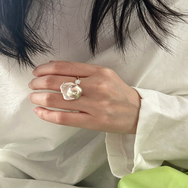 Loxun colorful baroque pearl ring with zircon on finger 18k gold plated vintage