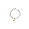 Loxun gardener bracelet hammered gold coin rice pearl strand sterling silver adjustable S/M vintage jewelry