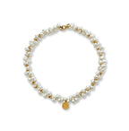 Loxun gold medal keshi pearl necklace irregular baroque pearl gold disc pendant 18k gold plated choker