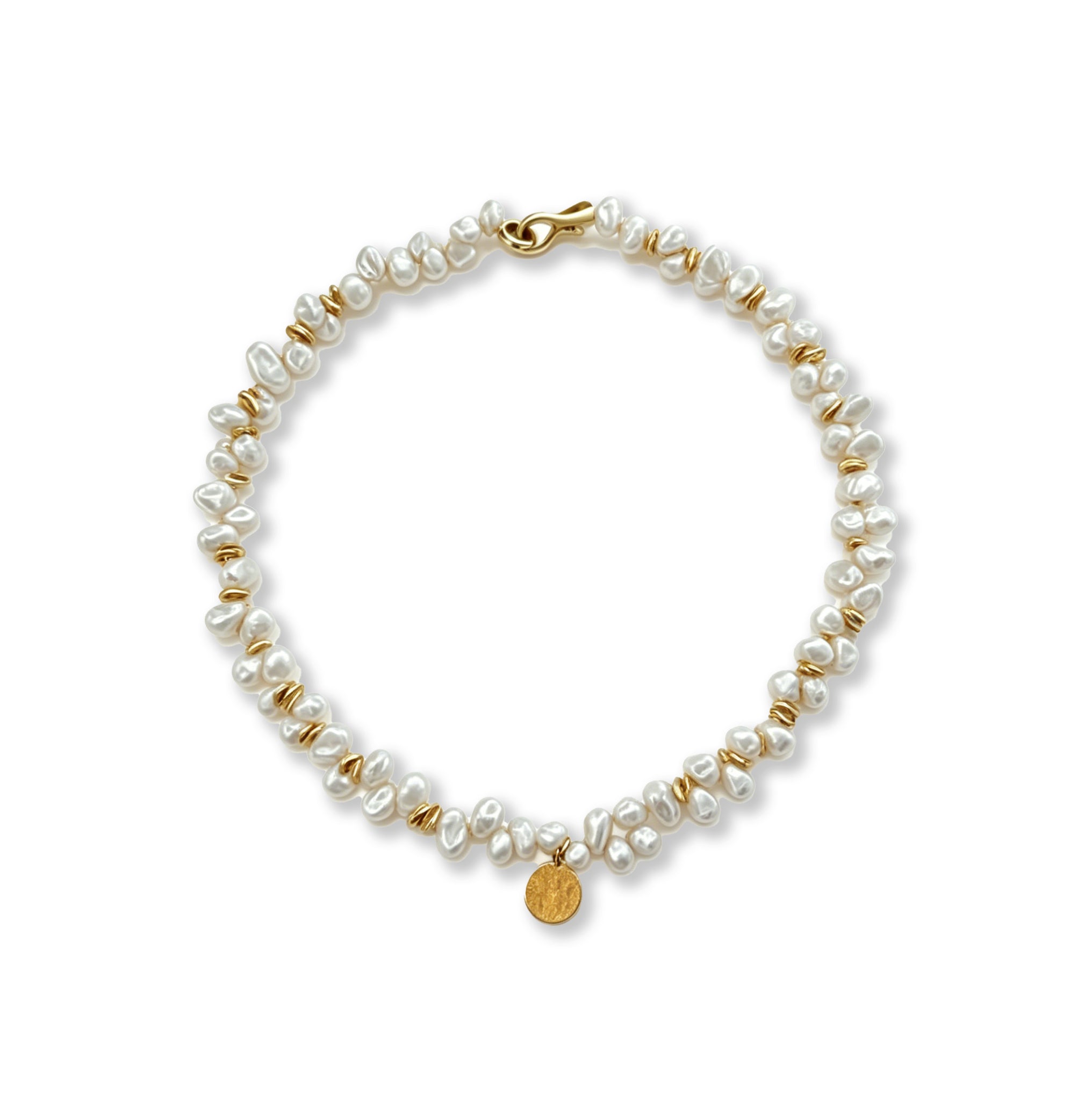 Loxun gold medal keshi pearl necklace irregular baroque pearl gold disc pendant 18k gold plated choker
