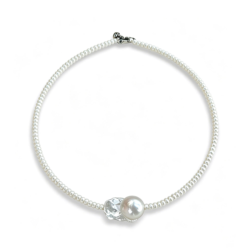 Loxun layered baroque pearl necklace rice pearl chain with large keshi center 925 sterling silver adjustable French vintage
