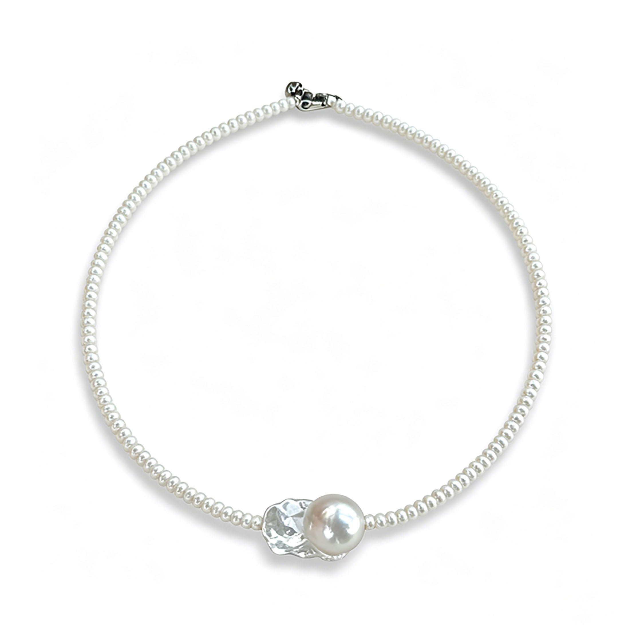Loxun layered baroque pearl necklace rice pearl chain with large keshi center 925 sterling silver adjustable French vintage
