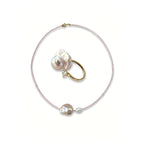 Loxun pink fairy pearl set necklace bracelet ring pink cord 14k gold filled baroque pearl jewelry