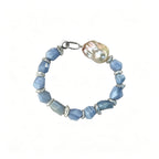 Loxun purple-blue natural stone bracelet faceted blue lace agate iridescent baroque pearl sterling silver stackable S/M