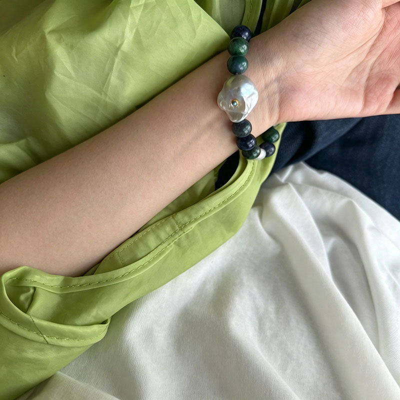 Loxun turquoise sodalite baroque pearl bracelet on wrist S/M size adjustable boho style