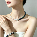 Loxun turquoise pearl set layered with gold bracelets and rings stackable vintage color-block jewelry