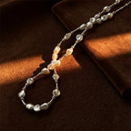 Loxun Hypoallergenic Sterling Silver Necklace & Bracelet Set - Textured Crushed Beads Adjustable Anti-Tarnish Jewelry for Sensitive Skin