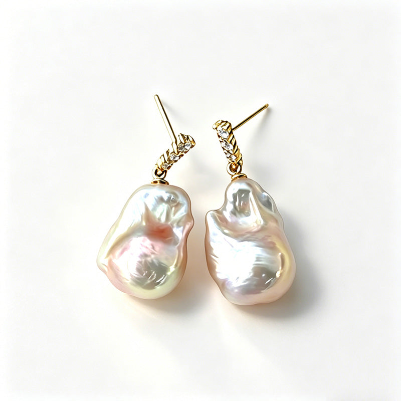 Loxun Baroque Pearl Earrings – 3 Wearable Styles, Fairy Pink Iridescent Glow