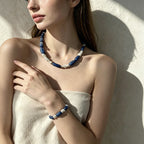 Loxun Blue Stone & Baroque Pearl Set - Natural Sodalite Necklace & Bracelet Sterling Silver Adjustable Vintage Boho Jewelry for Women