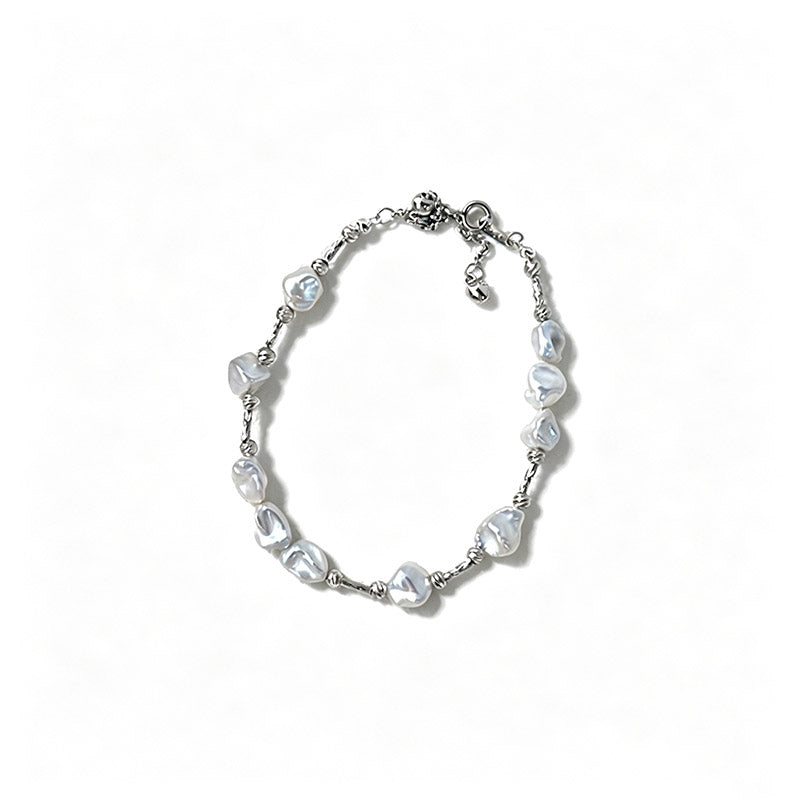 Loxun Hypoallergenic Sterling Silver Necklace & Bracelet Set - Textured Crushed Beads Adjustable Anti-Tarnish Jewelry for Sensitive Skin